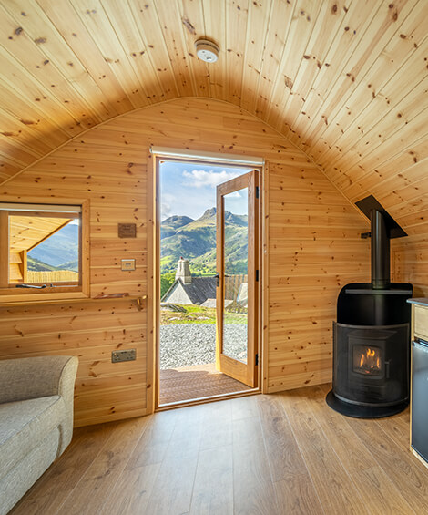 Lake District Glamping in our Luxury Glamping Pod with Hot Tub, Bowfell at Harry Place Farm, Great Langdale.
